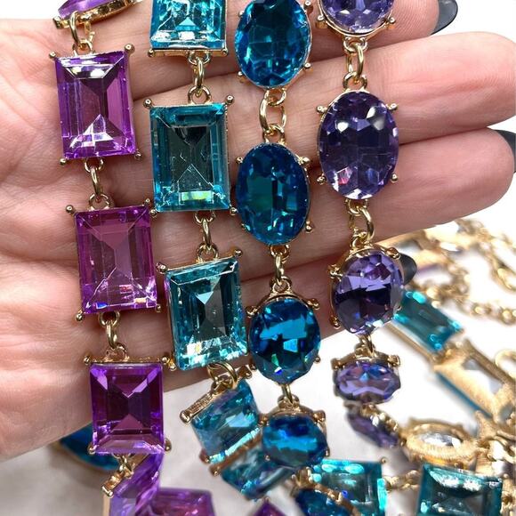 NEW 8" Chunky Bracelet Purple Amethyst Rhinestone Square set m10 - Picture 4 of 4